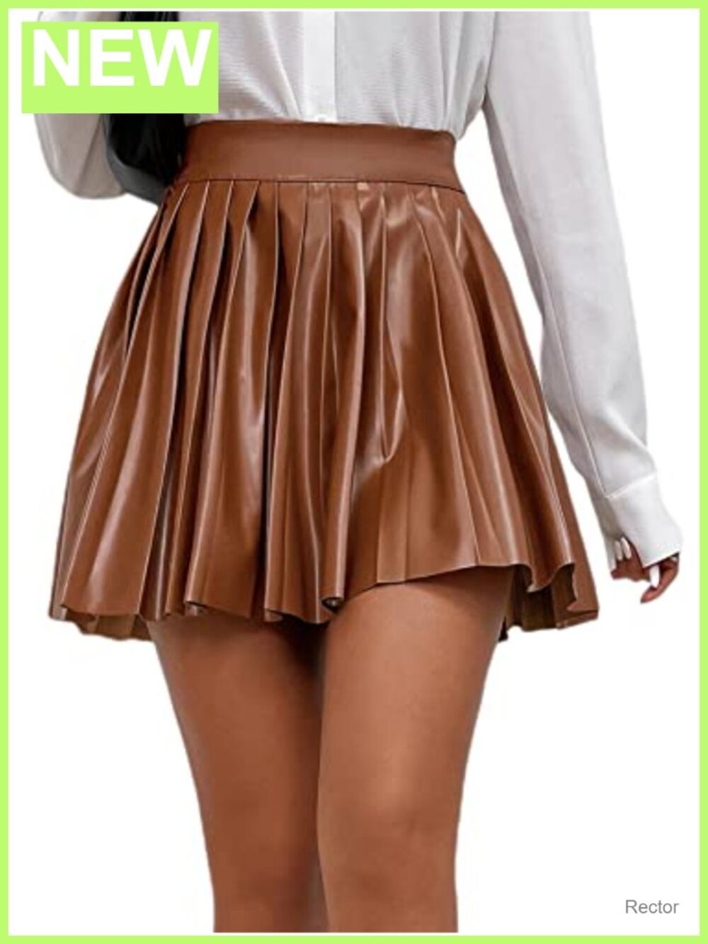 PU Leather High Waisted Pleated Skater Mini Skirt